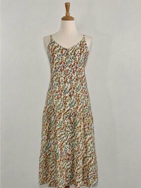 Banjanan Floral Button-Front Maxi Dress - White with Red & Green Print